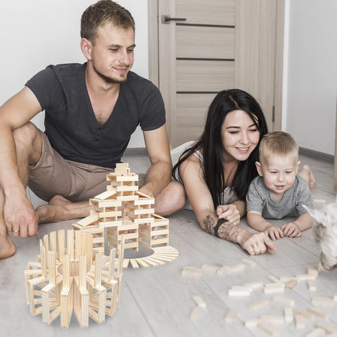 NiToy 200PCS Playset 3D Wooden Plank Building Blocks Sensory Toy for Kids, Montessori STEM with Natural Pine Wood