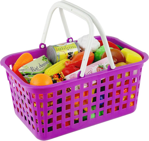 Click N' Play Pretend Food & Grocery Cart for Kids - Basket Toy Set for Kids & Toddlers 3+, 32pcs Plastic Fruits & Vegetables + Shopping Cart for Easy Storage - Play Store, Fake Food Play Set