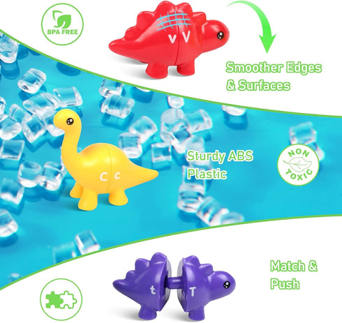 Dinosaur Letters Matching Game, 26 Double-Sided ABC Alphabet Match, Montessori Educational Toy for Kids 1-5 Years
