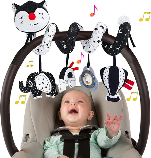 Car Seat Toys for Infants 0-6 Months, High Contrast Hanging Toys for Baby Carseat, Developmental Toys with Music