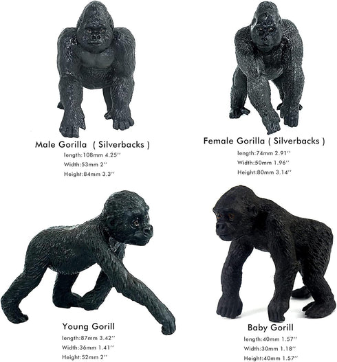 10 Playset FUNSHOWCASE Gorilla and Chimpanzees African Jungle Animals Toy Figure Realistic Plastic Figurine