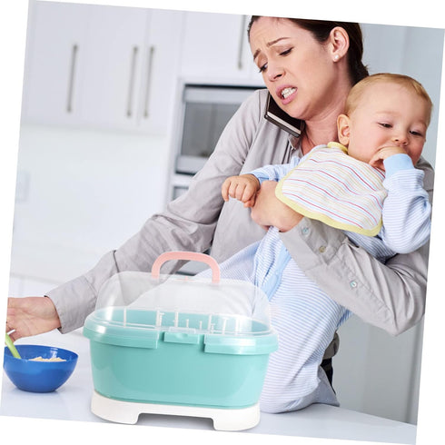 Kisangel Bottle Storage Box with Drain Shelf Durable Organizer for Bottles Pacifiers Tableware Ergonomic Handle for Boy