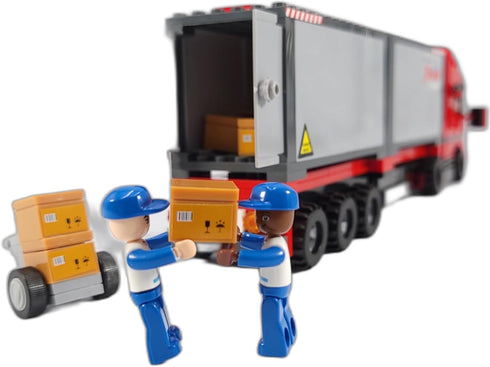 General Jim's Mighty Red Hauler - Double Van Container Semi-Truck Building Blocks Set, 345 Pieces