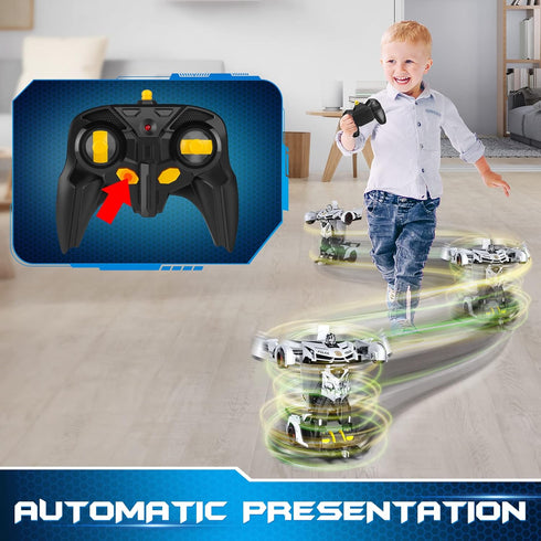 FDJ Remote Control Car, Transforming Car Robot with Flashing Light, 1:18 Scale, 360 Degree Drifting