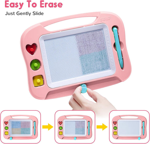 SGILE Magnetic Drawing Board for Kids, Colorful Erasable Doodle Board with Magnet Pen and Stamps