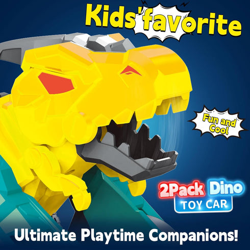 3-4, 2 Pack 3 4 5 6 3+ Dinosaur Monster Truck Toys for Ages Collision Transforming Toys Cars, Push and Go Vehicles Kids