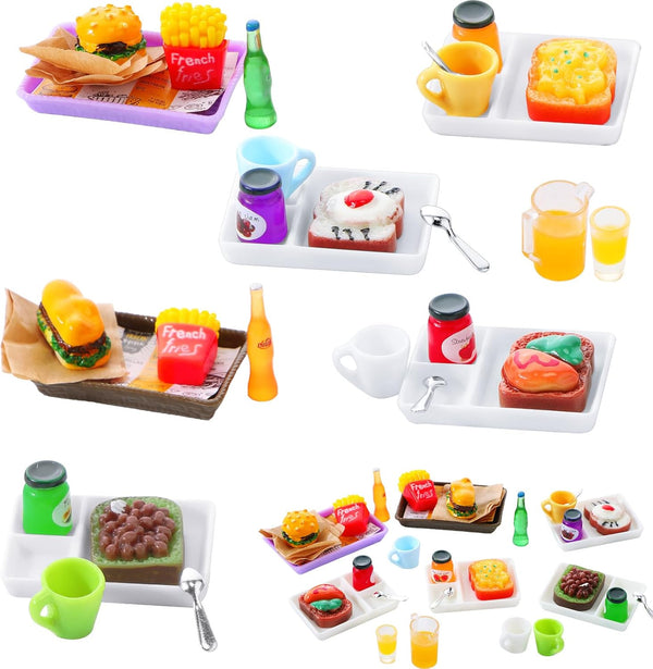 38 Pcs Miniature Food Toy, Dollhouse Accessories, Small Doll Food Set for Pretend Play Kitchen, Hamburger, Fries, Soda