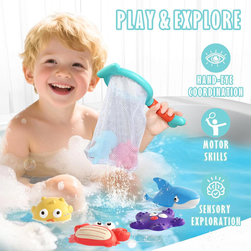 1-3, Set 6-12 Mold Free Baby Bath Toys for Toddlers No Hole Ocean Animal Bathtub with Mesh Organizer, Sensory Water