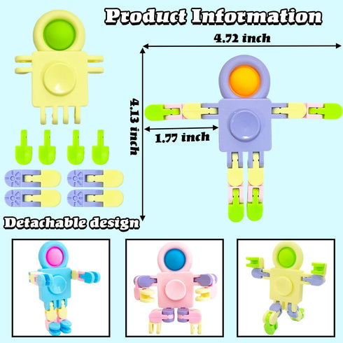 20 Pcs Funny Sensory Fidget Toys,Transformable Chain Robot Finger Toy,Stress Relief Fingertip Gyro Toys for Party