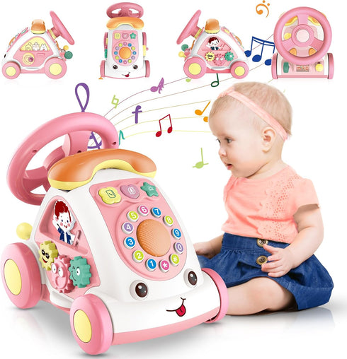 Toddler Toys for 1+ Year Old Girls - Music Learning Toys with Car, Sound, Lights, Multi-Functional Birthday Gift