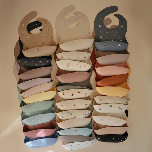 mushie Silicone Baby Bib, Waterproof Adjustable Fit Bibs in Vanilla Confetti