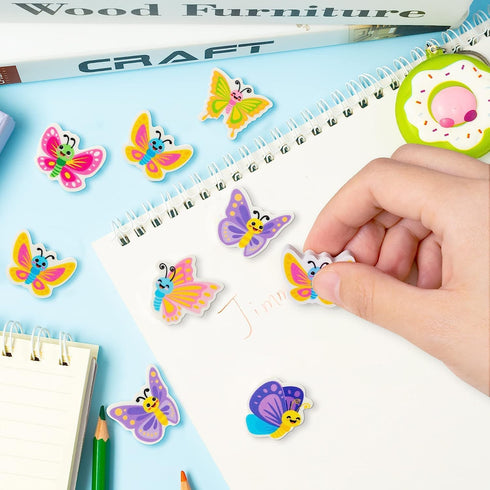 Haooryx 60pcs Spring Butterfly Mini Erasers for Kids, Novelty 3D Desk Puzzle Erasers for Classroom Prizes
