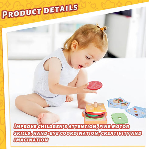 LovesTown Wooden Stacking Toys, Montessori Sandwich Stacking Toys for Kids Educational Birthday Gifts