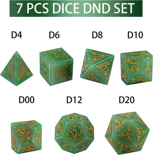 LUCKY-M DND Dice Set - Polyhedral Black Dice with Case for Dungeons and Dragons RPG Gift (Green)