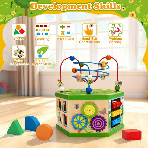 1 12-18 7-in-1 1-2, 1st Wooden Activity Cube for Year old, Month Boys & Girls, STEM Montessori Early Developmental