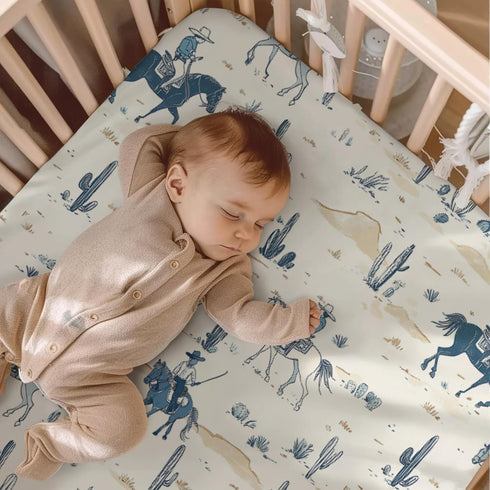 KuphiL10C Mattress-28x52 Watercolor Western Cactus Horses Mountains Pattern Baby Sheets for Crib, Unisex Western