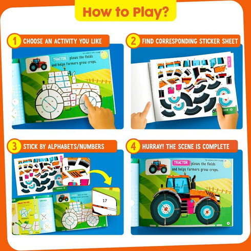 30 4-8 Funcils Paint by Sticker & Number for Kids - Color by Sticker Paint Book | Travel, Airplane, Car Activities