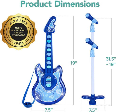 19in 8 Best Choice Products Kids Toy Guitar, Pretend Play Musical Instrument Toy for Toddlers w/Mic, Stand, Demo Songs