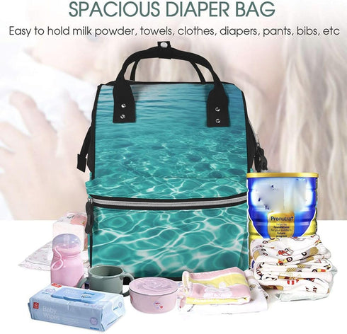 FHEDVBN Backpack Mummy Backpacks Daypack Blue Aqua Pool Water Diaper Bag for Women Multifunction Waterproof for Mom