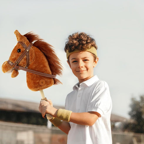 Stick Hobby Horse Riding Toy, Plush Stick Horse for Toddlers 3+, Fun Pretend Play with Clip-Clop Sounds
