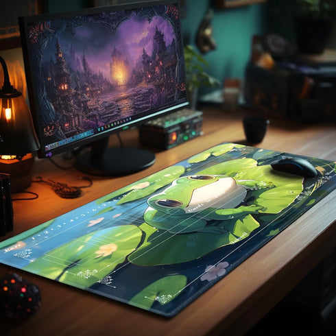 Playmat for Card Game Playing, 24"x14" Compatible with Lorcana TCG, Frog Design for Beginners