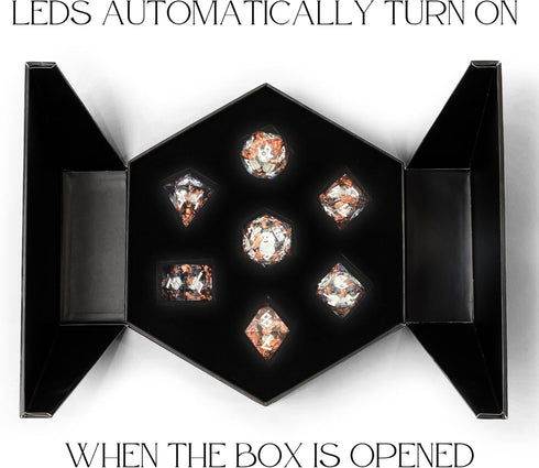 HEIMDALLR Liquid Core Dice Set with First Ever LED Display Case - 7-PC Hand-Painted DND Dice Set with Gift Box