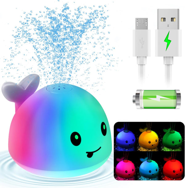 2024 Upgraded Baby Bath Toys, Rechargeable Light Up Whale Sprinkler Spray Fountain for Kids 1-3, Bathtub Toys for