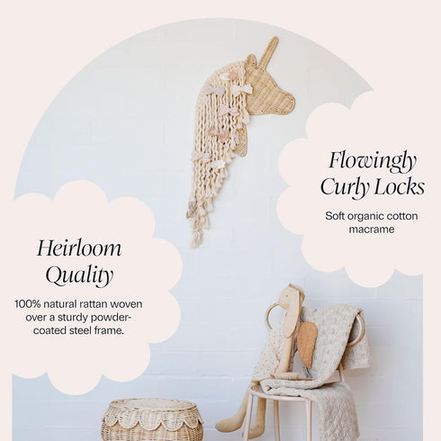 BEBE BASK Unicorn Boho Handmade Rattan Macrame Hair Bow Holder and Organizer for Girls