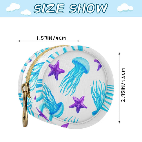 Jellyfish and Starfish Round Pacifier Storage Case with Zipper, Portable Pacifier Case for Travel, Diaper Bag & Purse