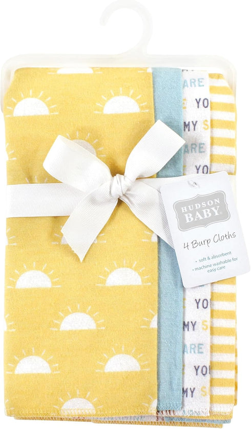 Hudson Baby Unisex Baby Cotton Flannel Burp Cloths, My Sunshine 4 Pack, One Size by Hudson Baby