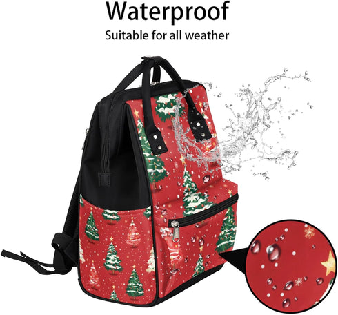 Hsnar Backpack Red Christmas Tree Waterproof Diaper Bag Large Capacity Baby Bag with Stroller Straps, Multi-Pocket