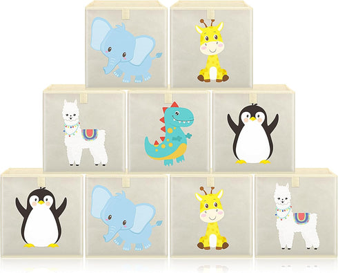Aliceset 9 Pcs Foldable Animal Cube Storage Bins, 11 x 11 Inches Fabric Toy Box for Home Kids Room Closet