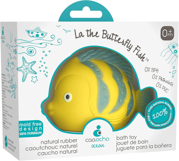 CaaOcho Pure Natural Rubber Bath Toy - La The Butterfly Fish Baby Toy, Hole Free, BPA Free for Infants