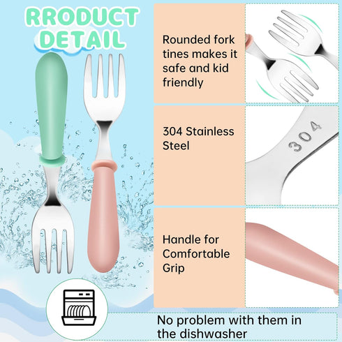 12PCS Toddler Forks, Stainless Steel Baby Utensils, Kids Silverware Set for Self Feeding, BPA Free, Mixcolor