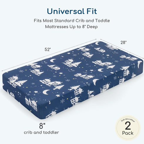 Yukkidds 52''x28'' 2 Pack Baby Crib Sheets for Boys Girls Fitted Toddler Bed Sheets for Standard Crib and Toddler