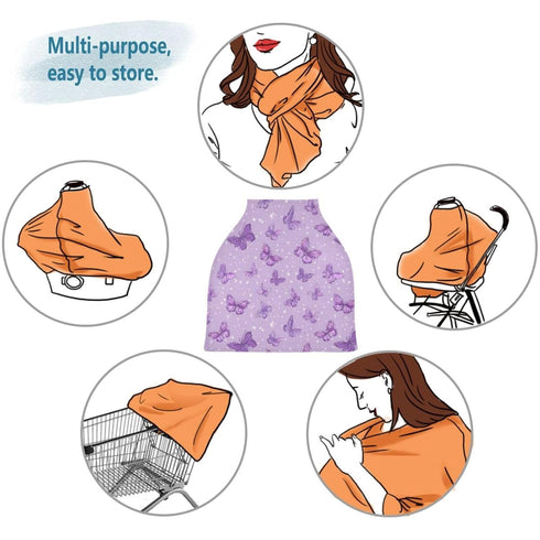 foixnub Baby Car Seat Canopy Covers Purple Butterfly White Star Nursing Breastfeeding Cover Multi-use for Infant