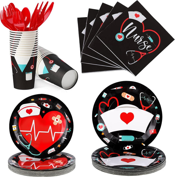 Yisong 168 Pcs Nurse Graduation Party Decorations, Doctor Medical Birthday Tableware Set 24