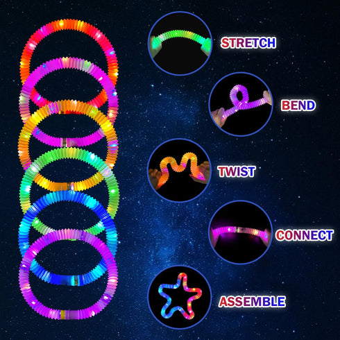36 4th Glow Sticks Camping Toys Gifts for Kids PCS, Light up Pop Tube Bracelet Necklace for Toddlers, Glow in the Dark