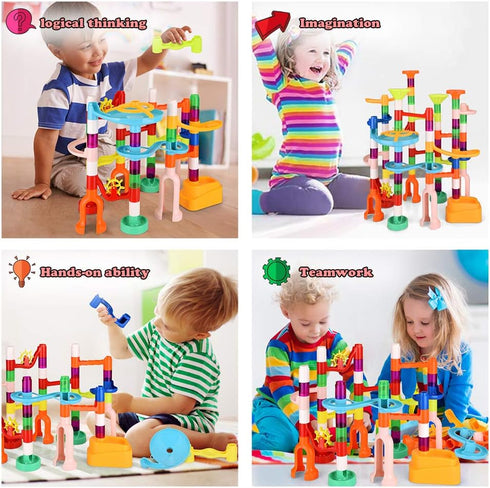 Marble Run 135 PCS Building Block Toys, Gravitrax Marble Maze for Kids, STEM Learning Gift for Ages 3-9