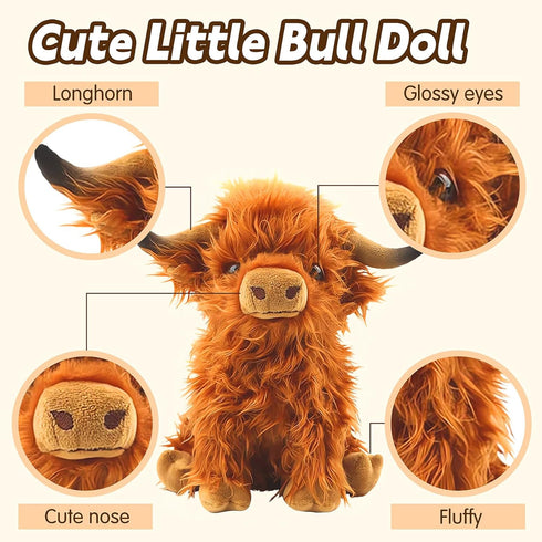 Bsanker Highland Cow Stuffed Animal Toy, Cute Realistic Highland Cow Plush Toy Fluffy Farm Highland Cow Plushies Decor