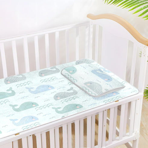 Burbuja 28x52 Baby Cooling Mat Cute Whales Bed Pad Ice Silk Cool Mat for Crib Mattress, Sleeping Pad with Pillowcase