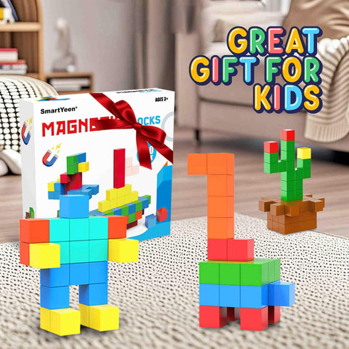 SmartYeen 100PCS 3-8 Magnetic Blocks,Magnetic Building Blocks for Toddlers Sensory & STEM Montessori Toys,Ideal Gifts