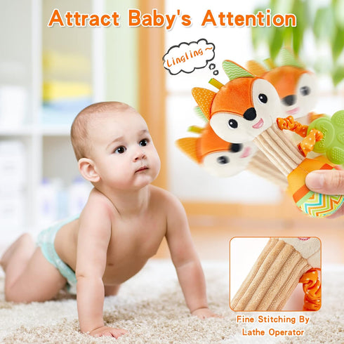 Baby Rattles 0-6 Months, Soft Sensory Shaker Teething Toys for Babies 6-12 Months, 2PCS Plush Animal Toys