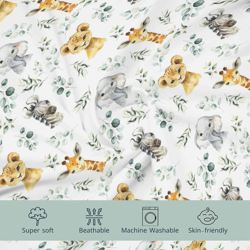 African Safari Jungle Animals Changing Pad Cover for Baby Girls & Boys, Giraffe, Elephant, Lion, Zebra, 32"/34" x 16"