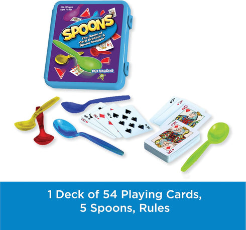 Spoons in a Case, Card Games for Kids, Fun Family Games for 3-6 Players, Ages 7+