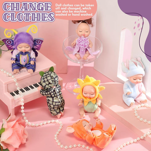 Hanaive 6 Pcs Mini Baby Dolls, 4 Inch Lifelike Realistic Dolls, Cute Mini Reborn Dolls for Girls Toddlers Birthday Gifts