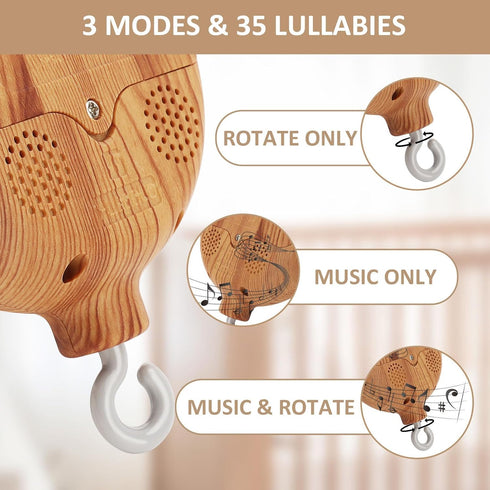 65 Inch 35 Floor-Standing Crib Mobile Arm with Music Box - Wooden Mobile Arm for Crib - Crib Mobile Motor - Volume