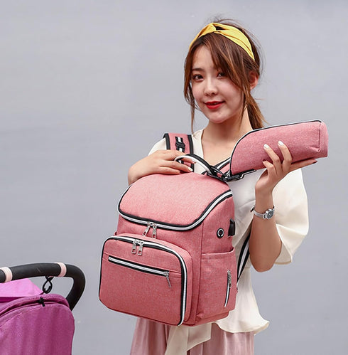 Ybberik Backpack Backpack Diaper Bag with Stroller Straps, USB Charging Port, Headphone Hole, Large Baby Diaper