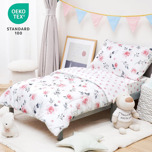 4 Set Set david's kids Piece Toddler Bedding - Soft Breathable Toddler Bedding for Girls, Includes Quilted Comforter
