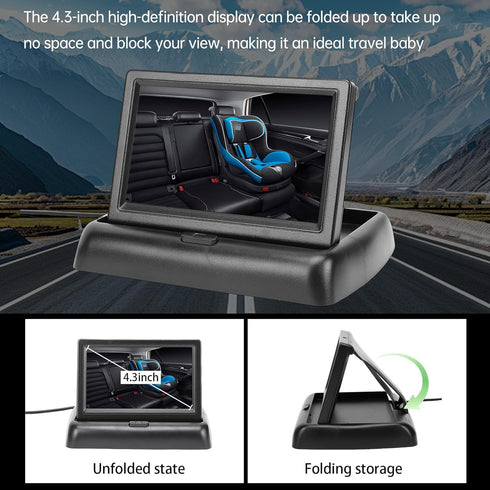 Shkalacar 1080P 4.3 Inch 150 Baby Car Camera, Foldable Monitor with Night Vision and Wide View Angle, for Baby Rear